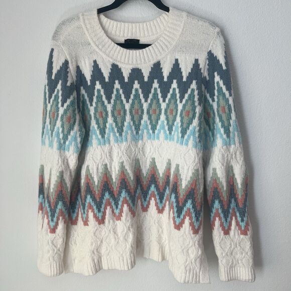 Talbots Zig-Zag Fair Isle Crewneck Pullover Sweater Long Sleeve Size LP - Picture 2 of 7